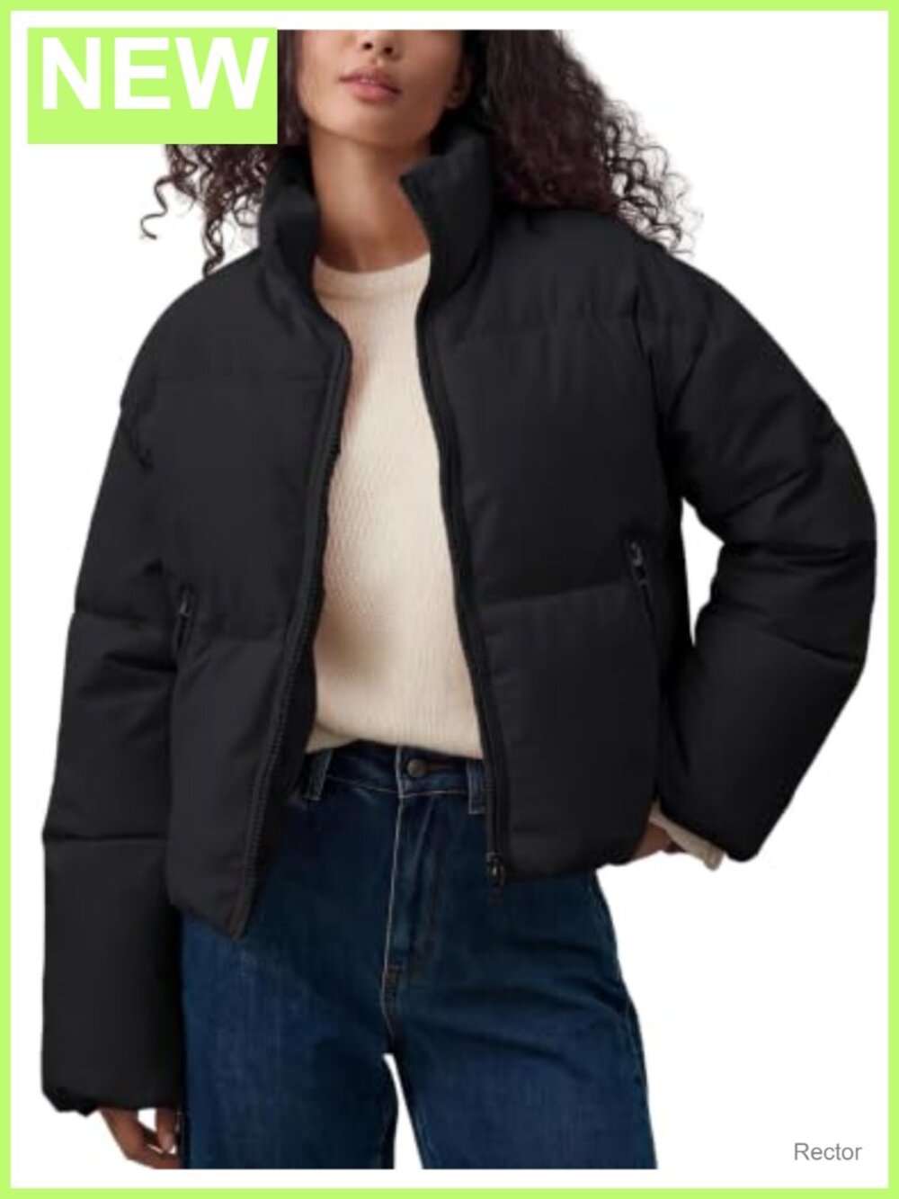 Quilted Puffer Jacket Womens Cropped Full Zip Winter Coat Warm